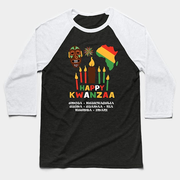 Happy Kwanzaa, Cultural Celebration. African mask and the African continent Baseball T-Shirt by Muse